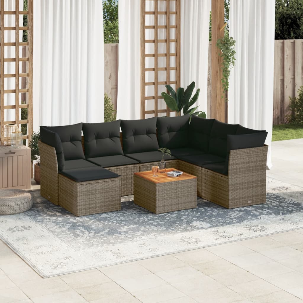 8-tlg. Garten-Sofagarnitur mit Kissen Grau Poly Rattan 8-tlg. Garten-Sofagarnitur mit Kissen Grau Poly Rattan