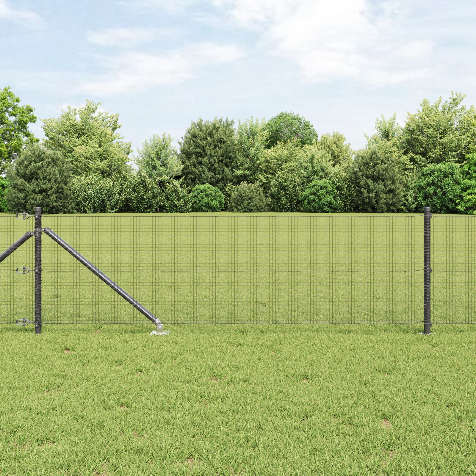 Geflochtener Drahtzaun mit 13 Spike-Posts Grau 0,8x25 m Stahl Geflochtener Drahtzaun mit 13 Spike-Posts Grau 0,8x25 m Stahl