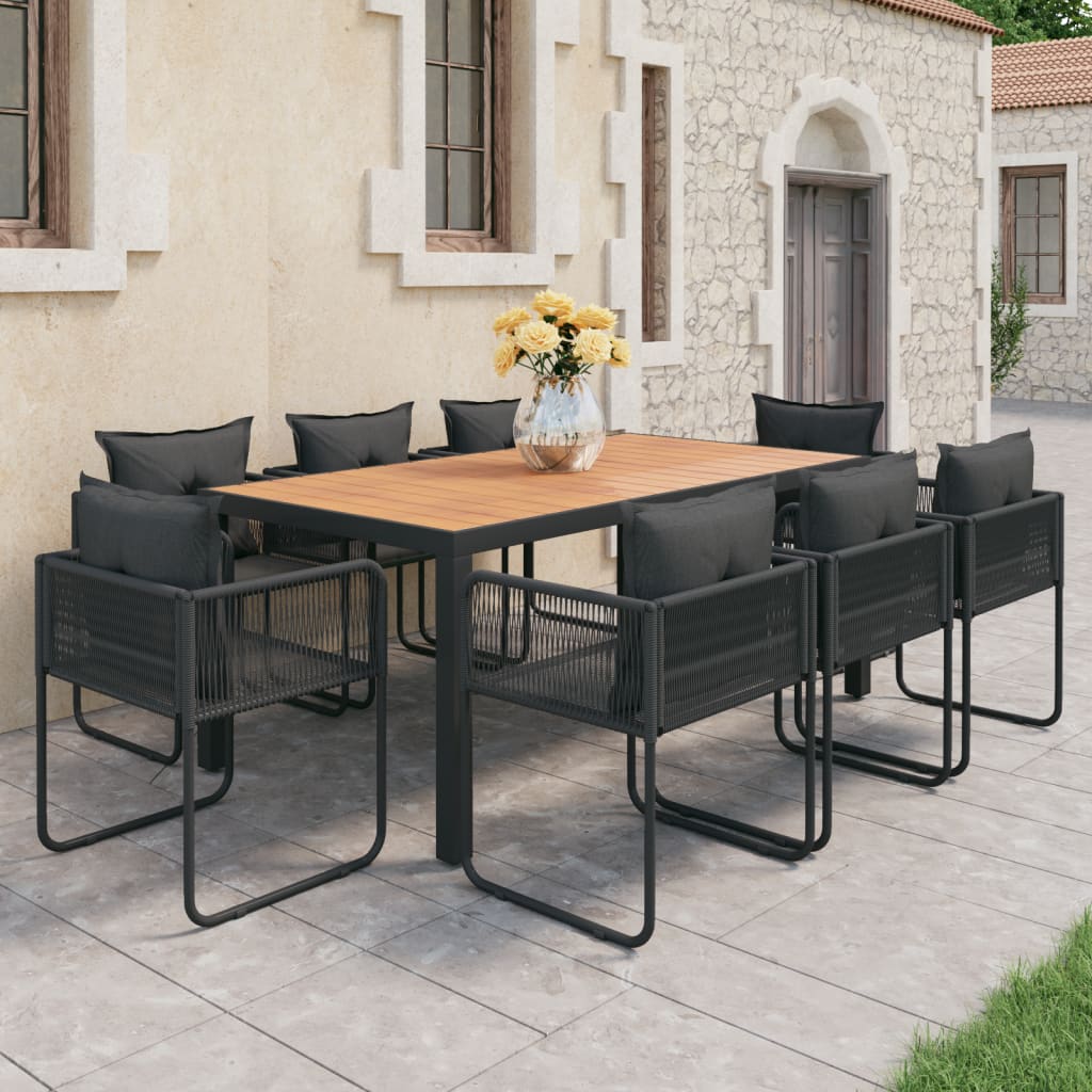 9-tlg. Garten-Essgruppe PVC Rattan Schwarz und Braun 9-tlg. Garten-Essgruppe PVC Rattan Schwarz und Braun