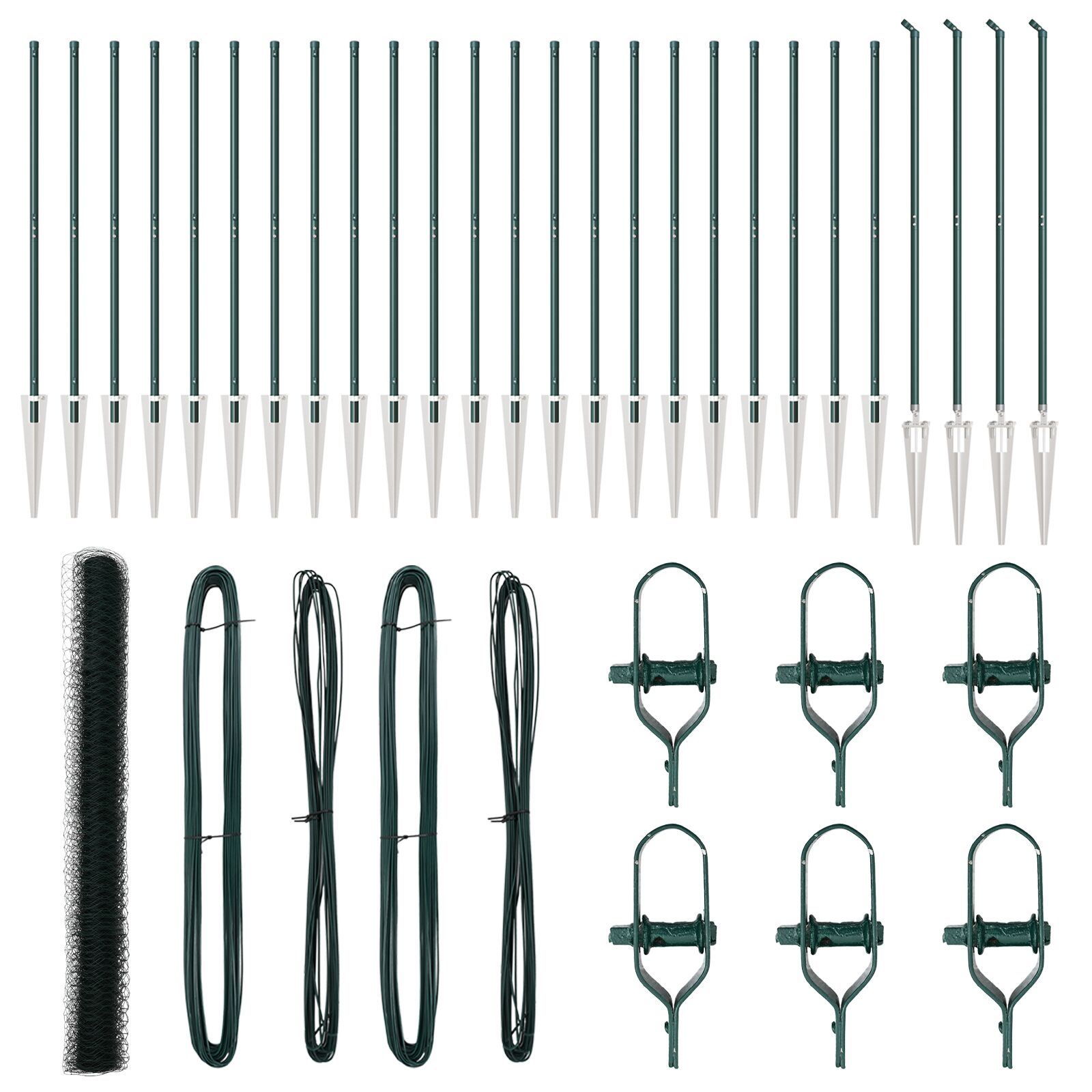 Sechseckzaun Grün 1,5x50 m Stahl, Zaunpfosten mit Spitze 13 Stück Durchmesser 32 mm 170 cm verzinkter Stahl
