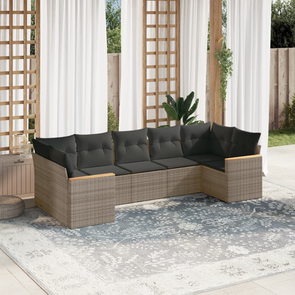 7-tlg. Garten-Sofagarnitur mit Kissen Grau Poly Rattan 7-tlg. Garten-Sofagarnitur mit Kissen Grau Poly Rattan