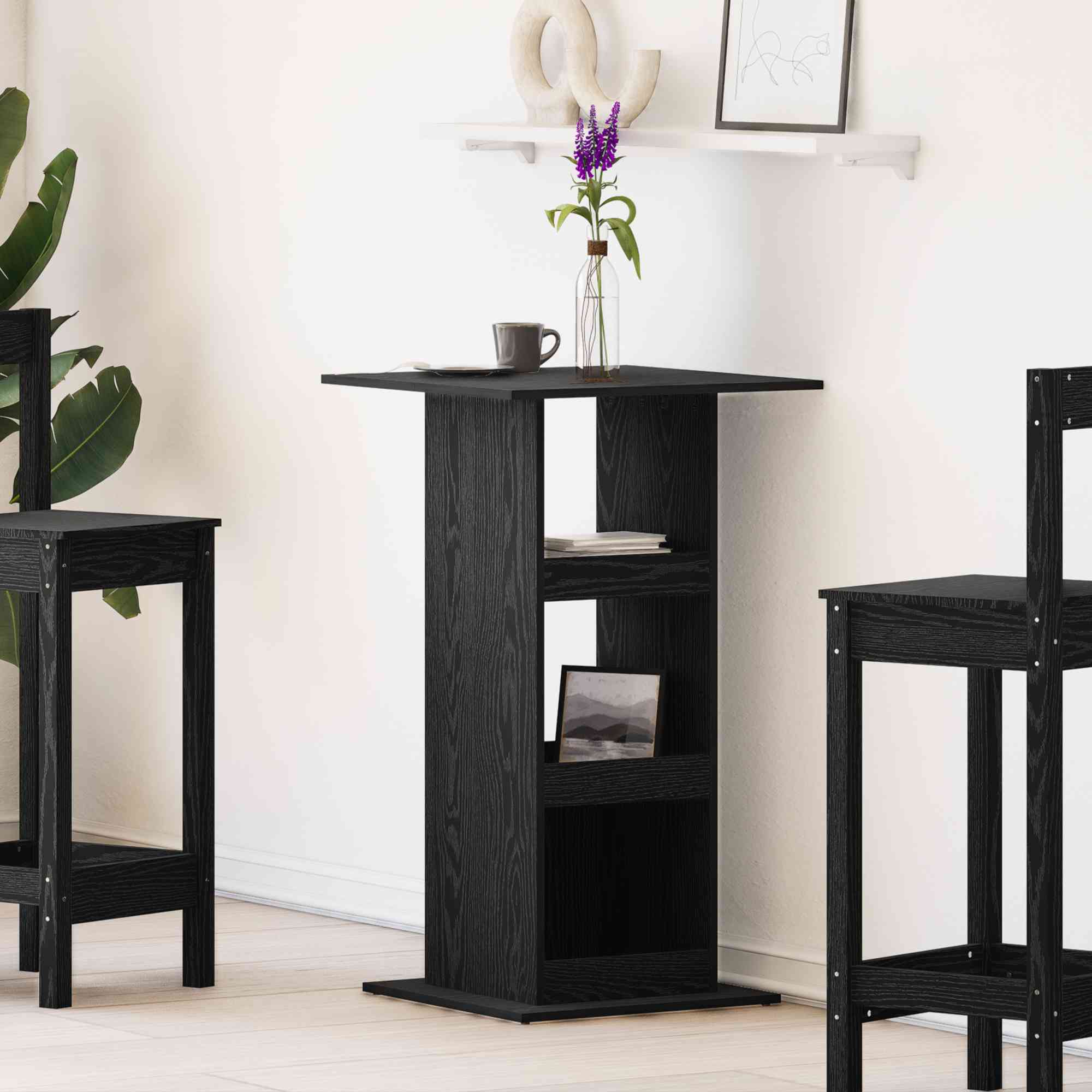 Bar Tisch mit Stauraum Schwarz Eiche 60x60x102 cm Holzwerkstoff Bar Tisch mit Stauraum Schwarz Eiche 60x60x102 cm Holzwerkstoff