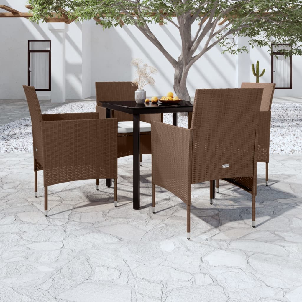 5-tlg. Garten-Essgruppe mit Kissen Braun und Schwarz 5-tlg. Garten-Essgruppe mit Kissen Braun und Schwarz