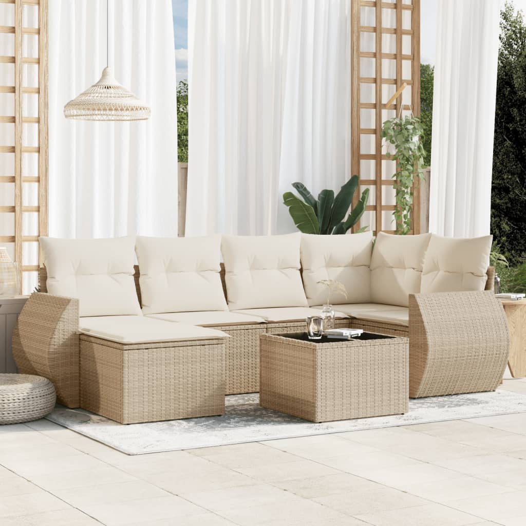 7-tlg. Garten-Sofagarnitur mit Kissen Beige Poly Rattan 7-tlg. Garten-Sofagarnitur mit Kissen Beige Poly Rattan