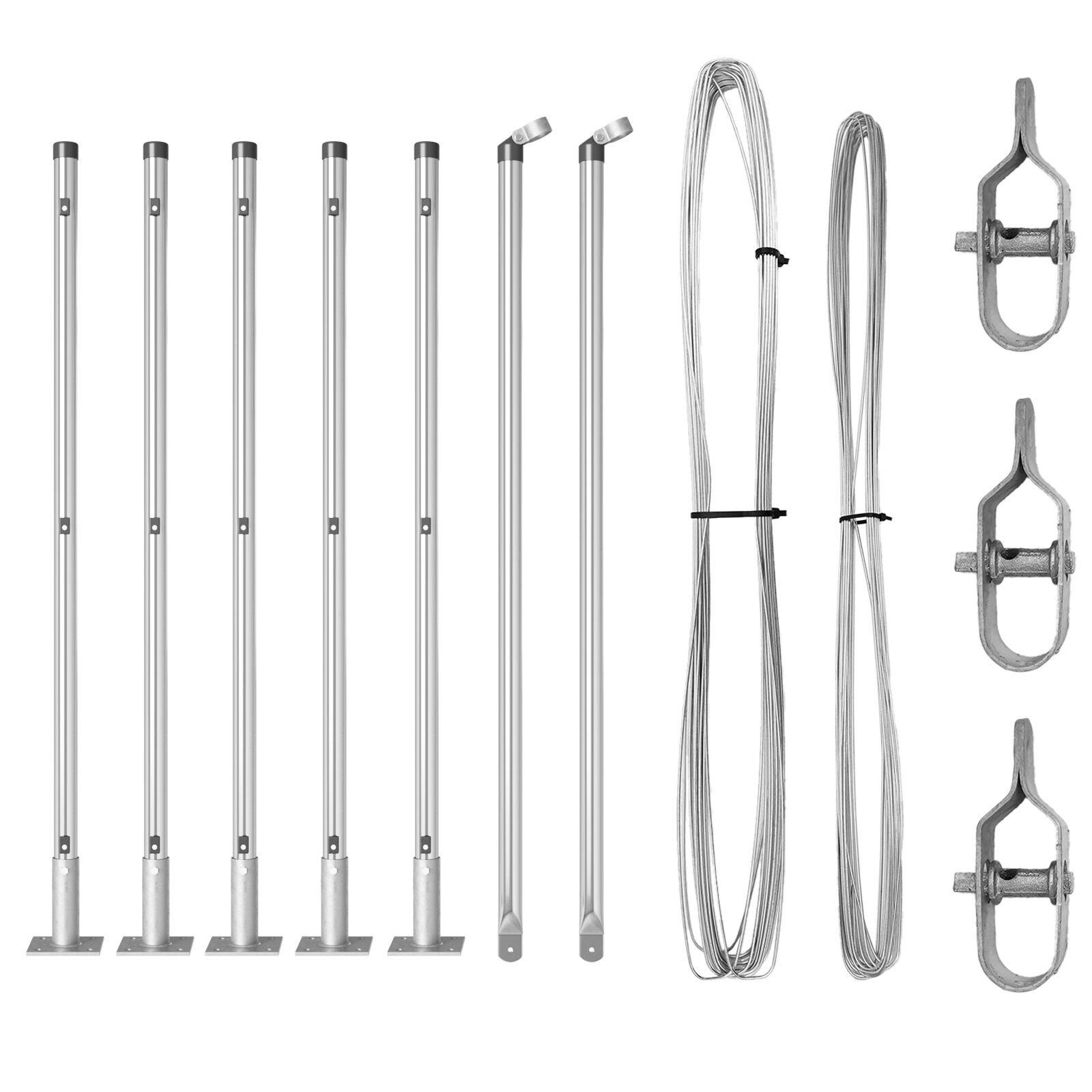Zaunpfosten mit Bodenplatten 7 Stück Ø32mm 70cm Galvanisiertes Stahl