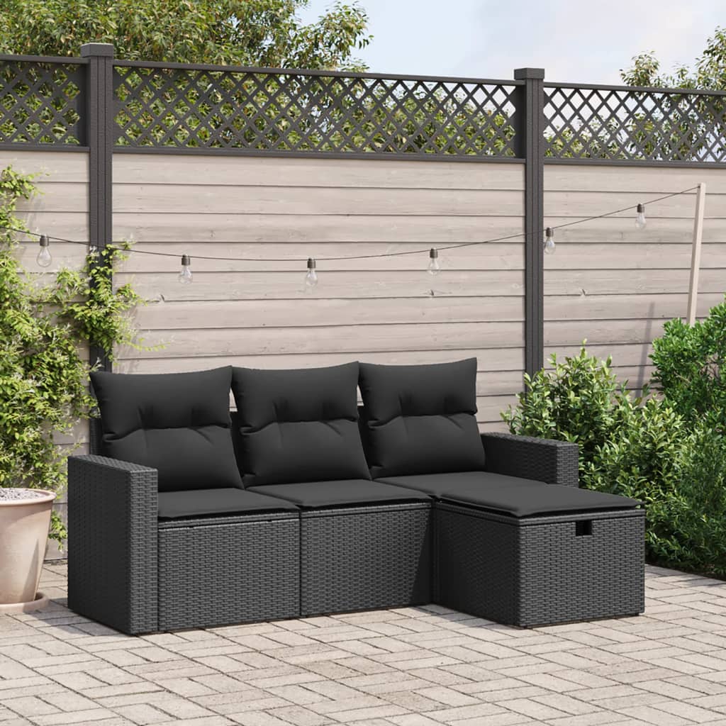 4-tlg. Garten-Sofagarnitur mit Kissen Schwarz Poly Rattan 4-tlg. Garten-Sofagarnitur mit Kissen Schwarz Poly Rattan