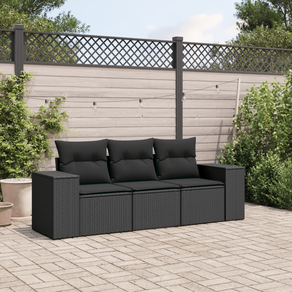 3-tlg. Garten-Sofagarnitur mit Kissen Schwarz Poly Rattan 3-tlg. Garten-Sofagarnitur mit Kissen Schwarz Poly Rattan