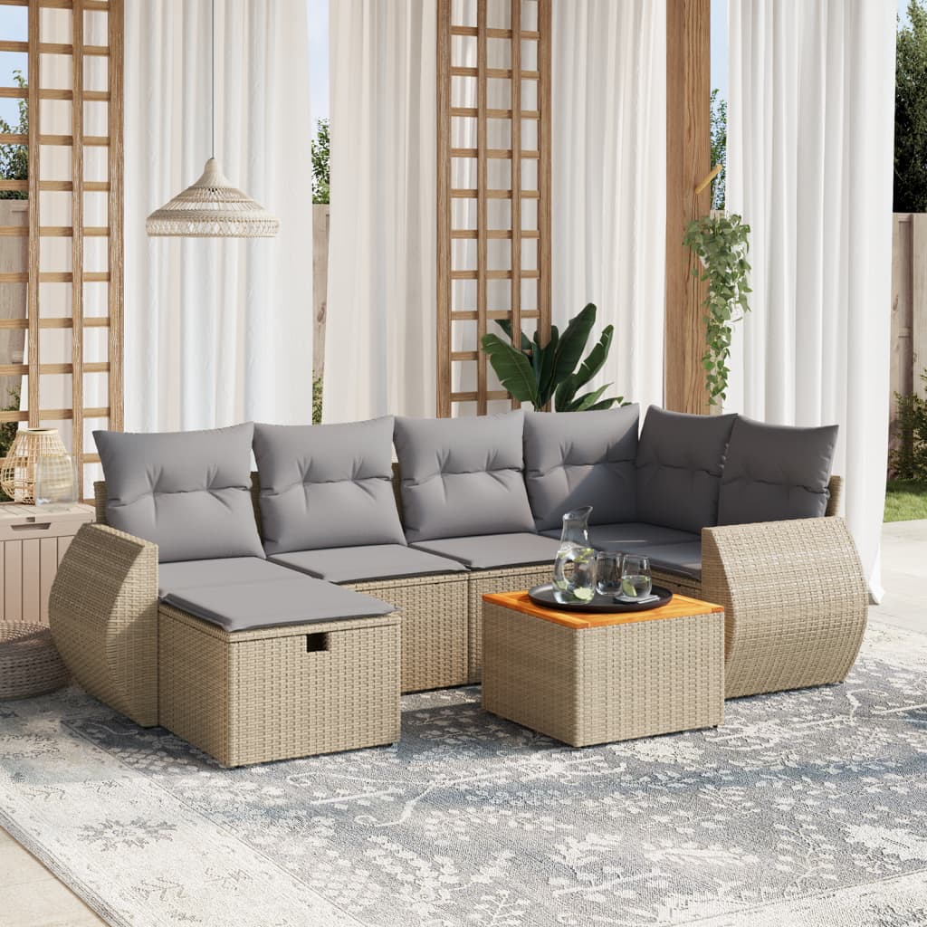 7-tlg. Garten-Sofagarnitur mit Kissen Beige Poly Rattan 7-tlg. Garten-Sofagarnitur mit Kissen Beige Poly Rattan