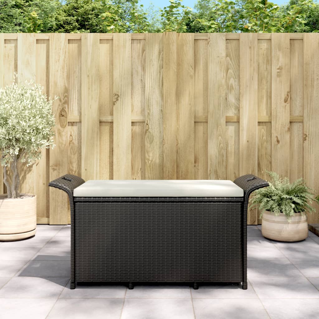 Gartenbank mit Kissen Schwarz 116x46x57 cm Poly Rattan Gartenbank mit Kissen Schwarz 116x46x57 cm Poly Rattan