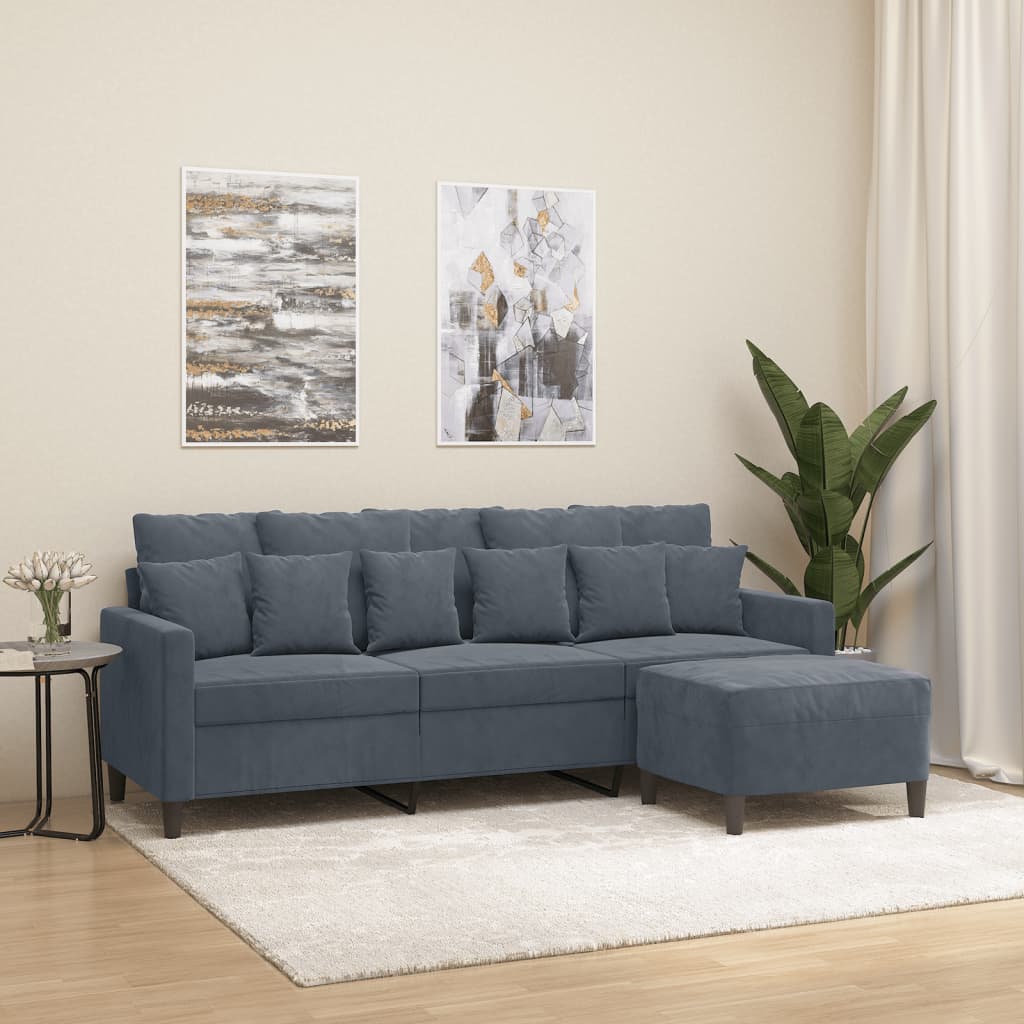 3-Sitzer-Sofa mit Hocker Dunkelgrau 180 cm Samt 3-Sitzer-Sofa mit Hocker Dunkelgrau 180 cm Samt