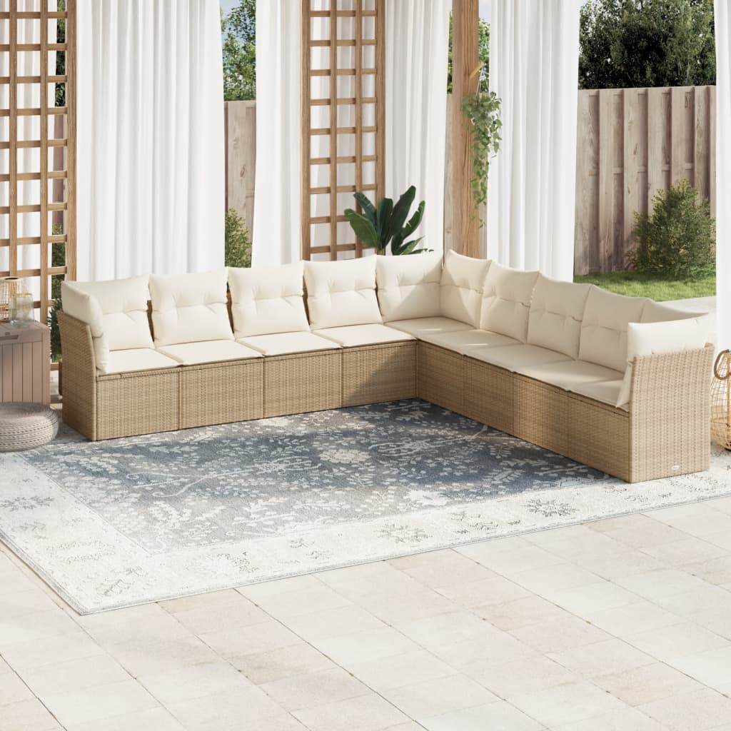 9-tlg. Garten-Sofagarnitur mit Kissen Beige Poly Rattan 9-tlg. Garten-Sofagarnitur mit Kissen Beige Poly Rattan
