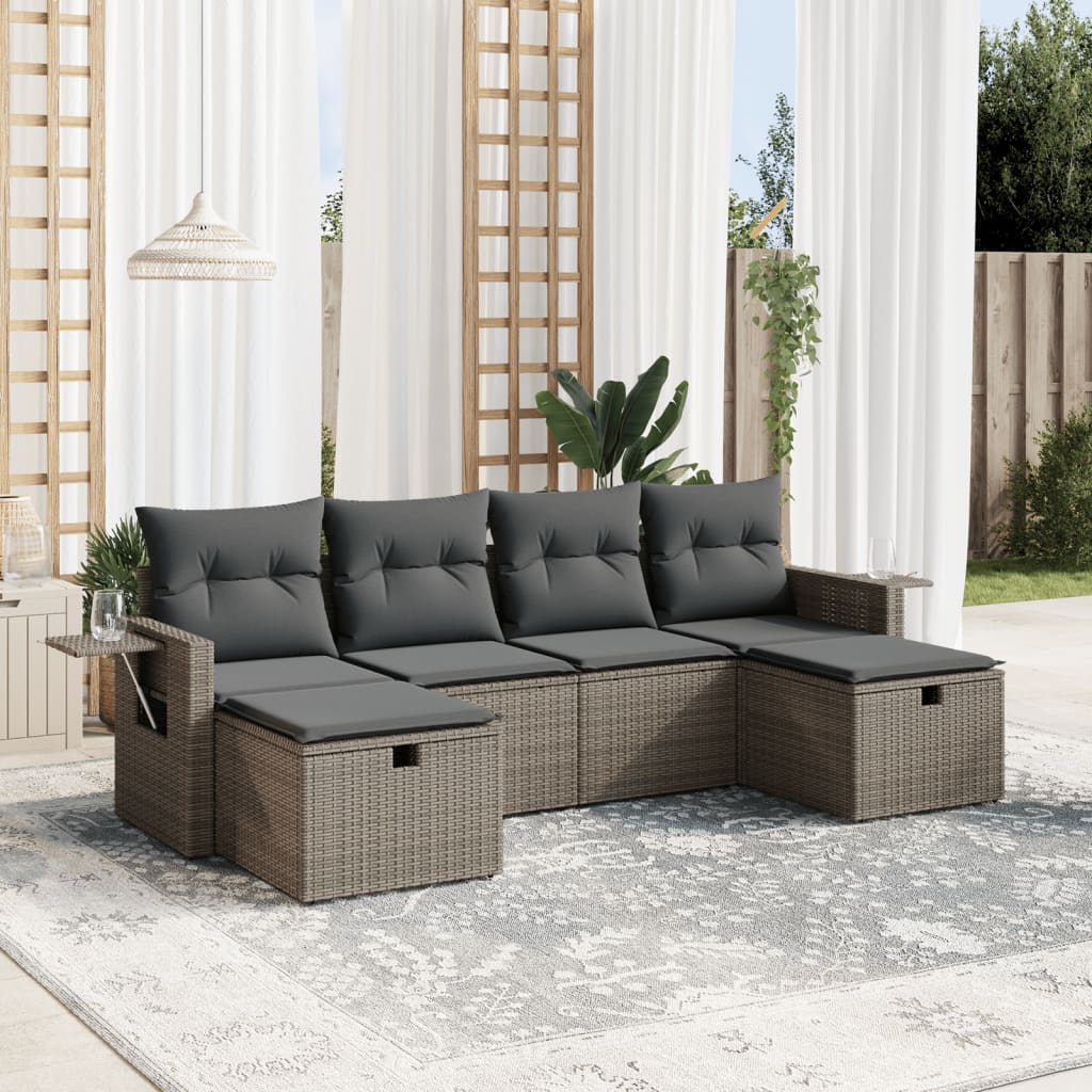 6-tlg. Garten-Sofagarnitur mit Kissen Grau Poly Rattan 6-tlg. Garten-Sofagarnitur mit Kissen Grau Poly Rattan
