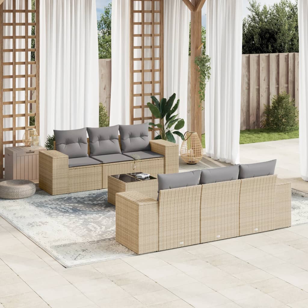 7-tlg. Garten-Sofagarnitur mit Kissen Beige Poly Rattan 7-tlg. Garten-Sofagarnitur mit Kissen Beige Poly Rattan