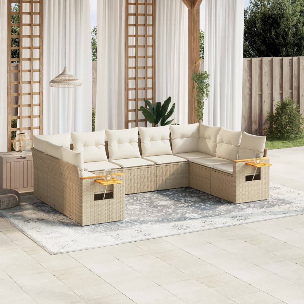 9-tlg. Garten-Sofagarnitur mit Kissen Beige Poly Rattan 9-tlg. Garten-Sofagarnitur mit Kissen Beige Poly Rattan