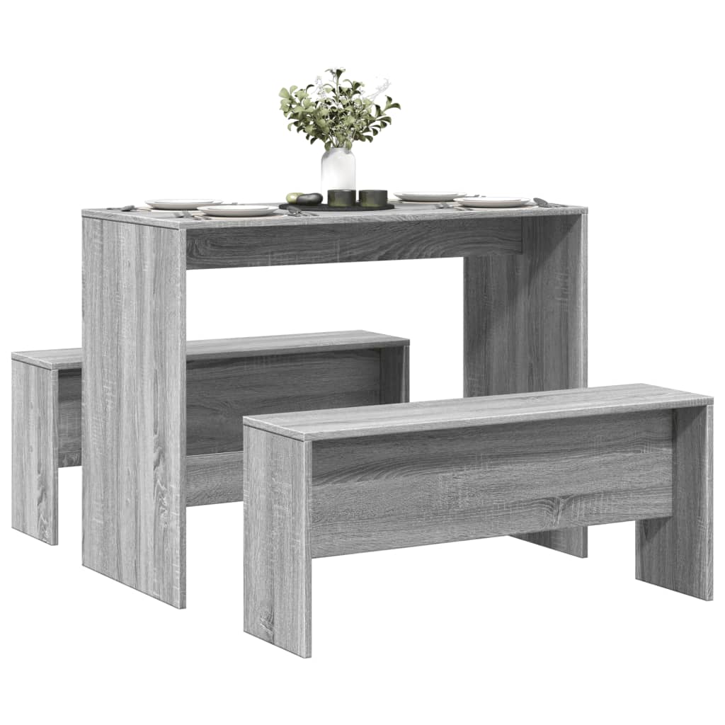 3-tlg. Esstisch und Bank Set Grau Sonoma Holzwerkstoff 3-tlg. Esstisch und Bank Set Grau Sonoma Holzwerkstoff