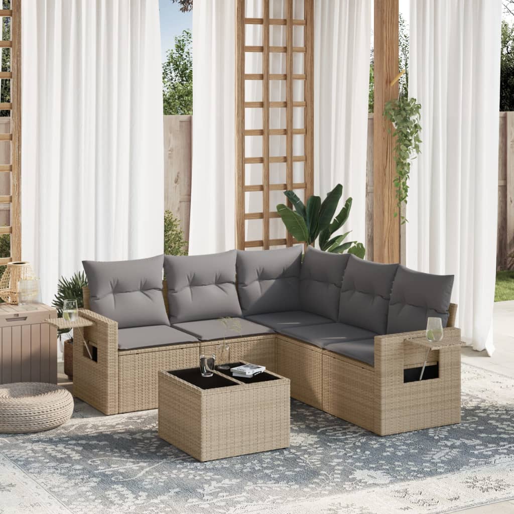 6-tlg. Garten-Sofagarnitur mit Kissen Beige Poly Rattan 6-tlg. Garten-Sofagarnitur mit Kissen Beige Poly Rattan