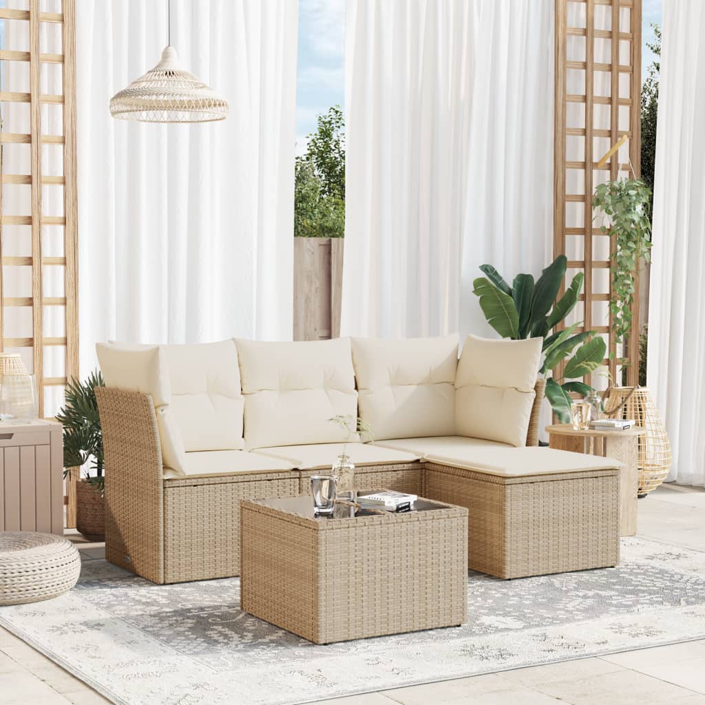 5-tlg. Garten-Sofagarnitur mit Kissen Beige Poly Rattan 5-tlg. Garten-Sofagarnitur mit Kissen Beige Poly Rattan