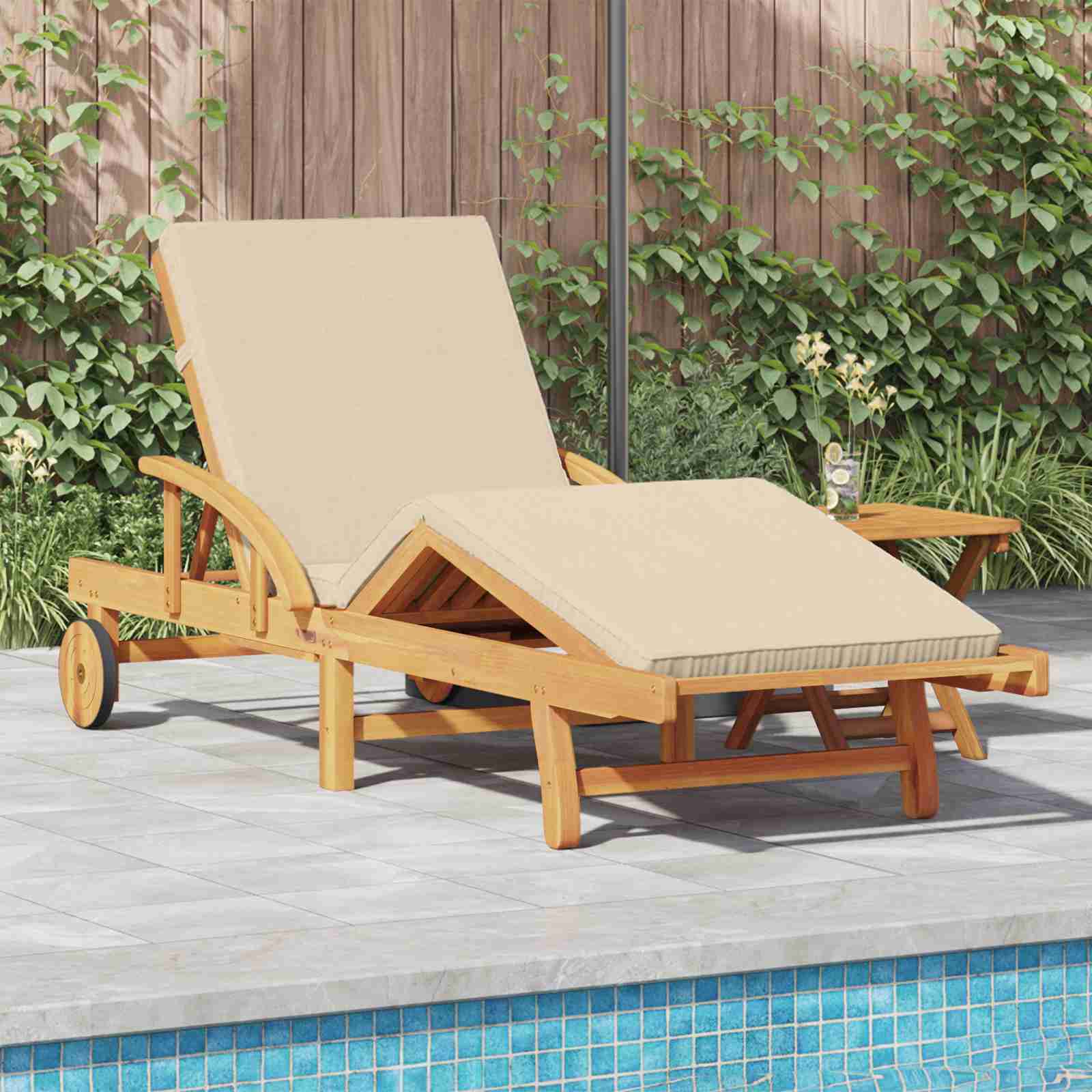 Sonnenliege mit Kissen und Tisch Beige Massivholz Akazie Sonnenliege mit Kissen und Tisch Beige Massivholz Akazie