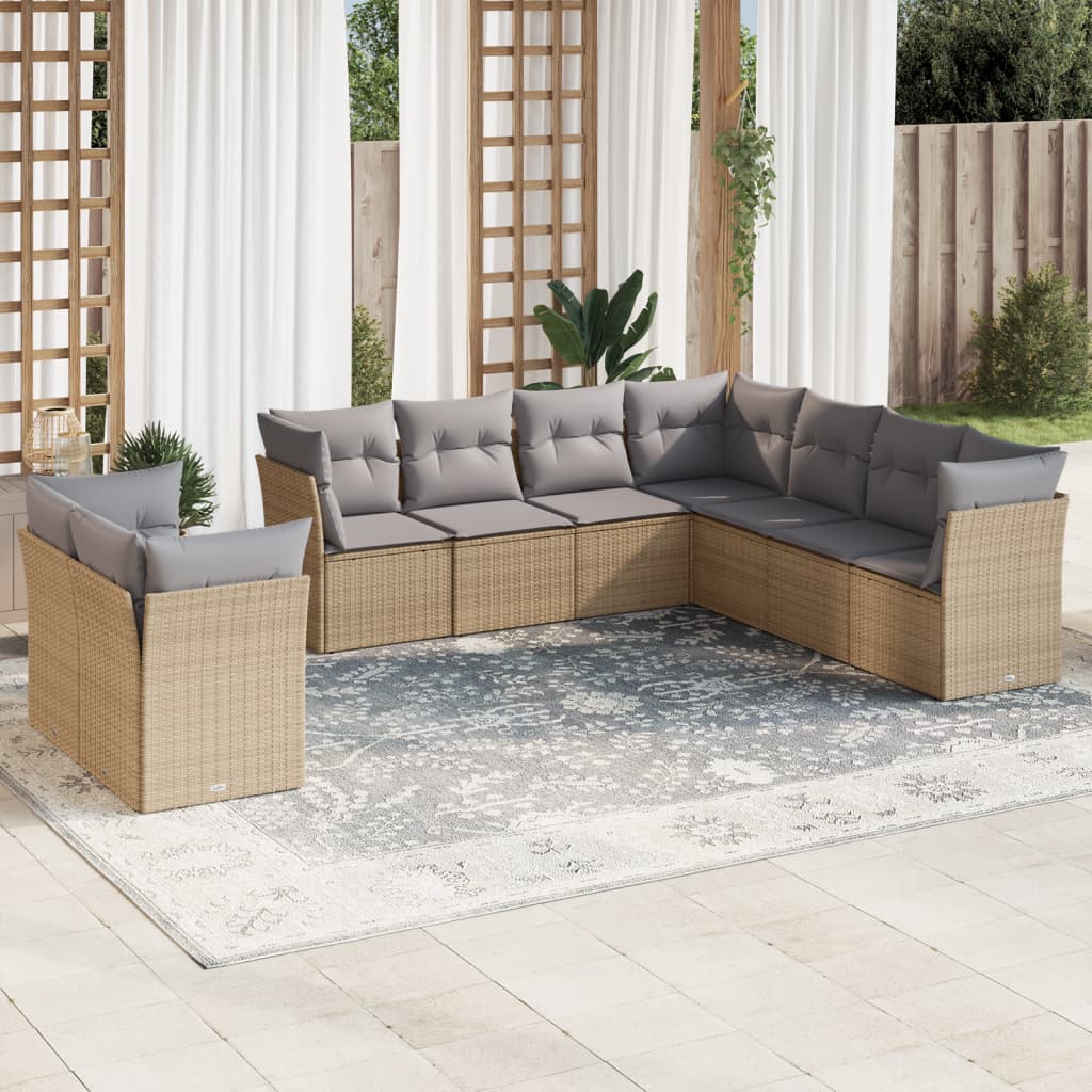 9-tlg. Garten-Sofagarnitur mit Kissen Beige Poly Rattan 9-tlg. Garten-Sofagarnitur mit Kissen Beige Poly Rattan