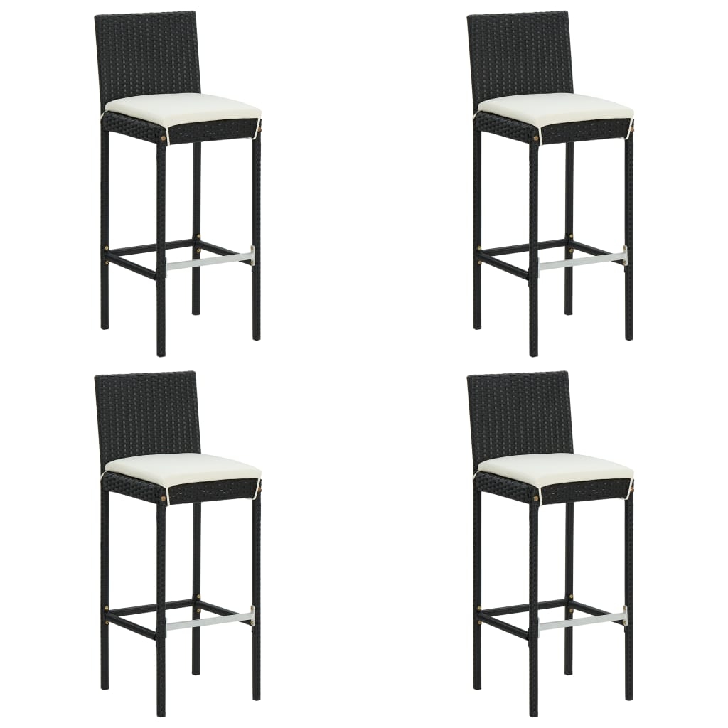 Garten-Barhocker mit Kissen 4 Stk. Schwarz Poly Rattan Garten-Barhocker mit Kissen 4 Stk. Schwarz Poly Rattan