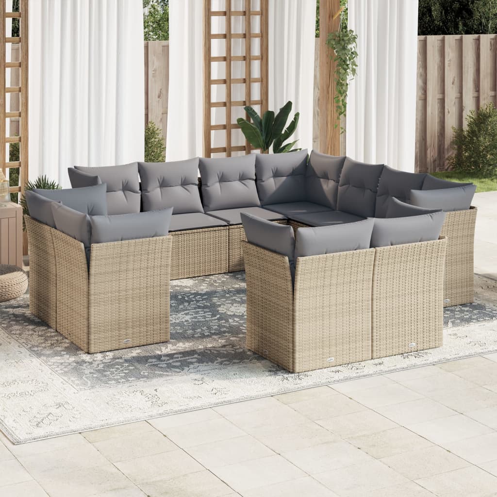 11-tlg. Garten-Sofagarnitur mit Kissen Beige Poly Rattan 11-tlg. Garten-Sofagarnitur mit Kissen Beige Poly Rattan