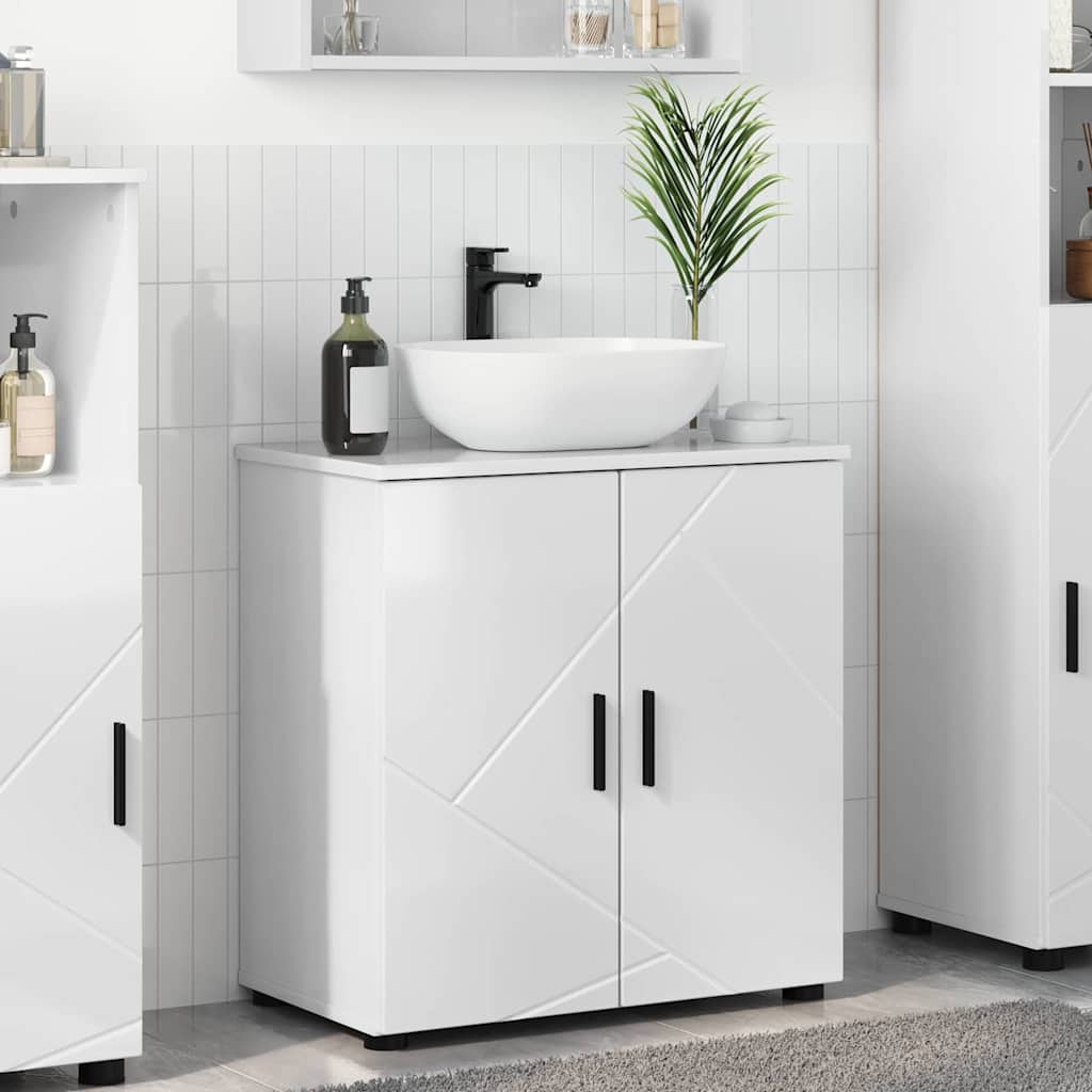 Badezimmer Schrank Hochglanz-Weiß 61 x 35 x 64 cm Holzwerkstoff
