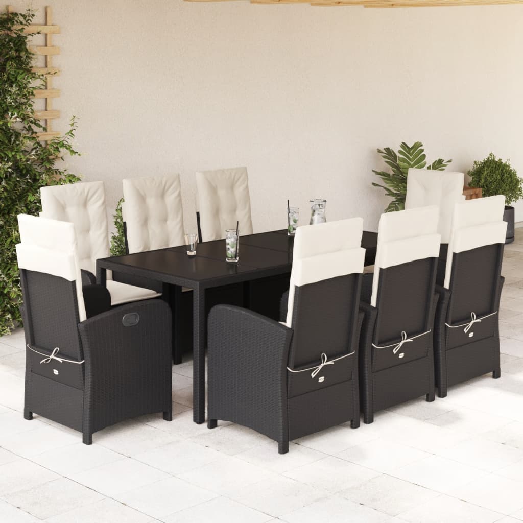 9-tlg. Garten-Essgruppe mit Kissen Schwarz Poly Rattan 9-tlg. Garten-Essgruppe mit Kissen Schwarz Poly Rattan
