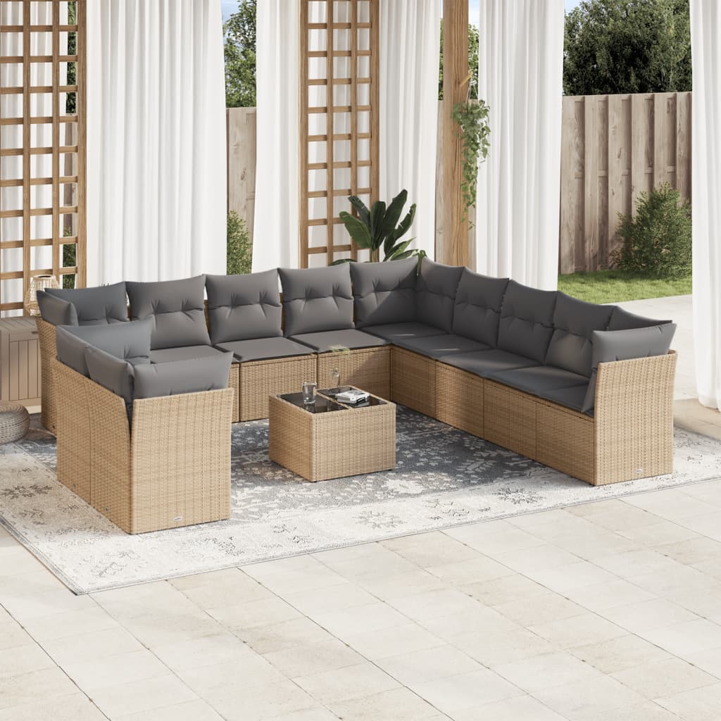12-tlg. Garten-Sofagarnitur mit Kissen Beige Poly Rattan 12-tlg. Garten-Sofagarnitur mit Kissen Beige Poly Rattan