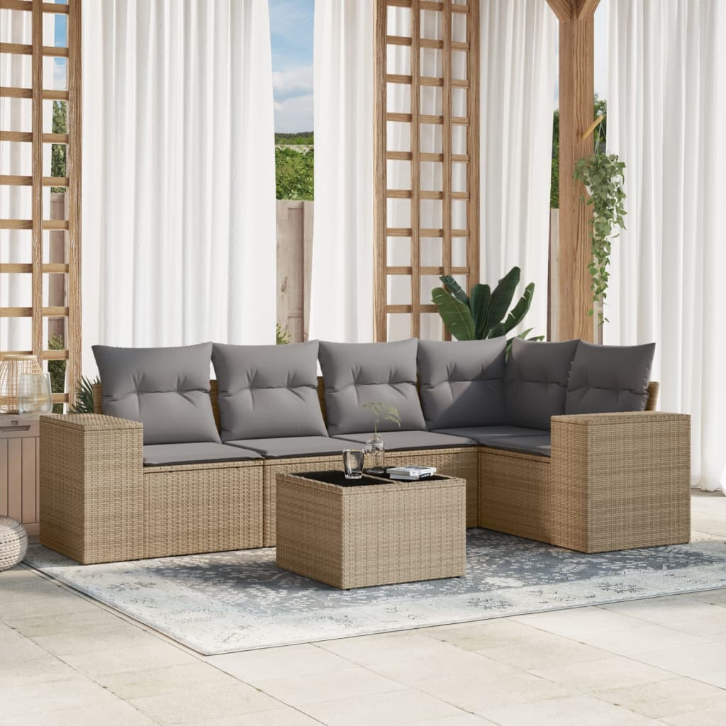 6-tlg. Garten-Sofagarnitur mit Kissen Beige Poly Rattan 6-tlg. Garten-Sofagarnitur mit Kissen Beige Poly Rattan