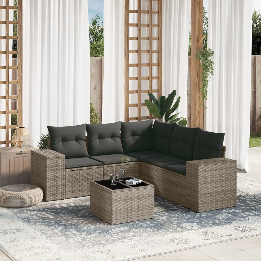6-tlg. Garten-Sofagarnitur mit Kissen Grau Poly Rattan 6-tlg. Garten-Sofagarnitur mit Kissen Grau Poly Rattan
