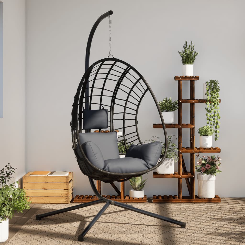 Hängesessel Ei-Design mit Ständer Anthrazit Rattan und Stahl Hängesessel Ei-Design mit Ständer Anthrazit Rattan und Stahl