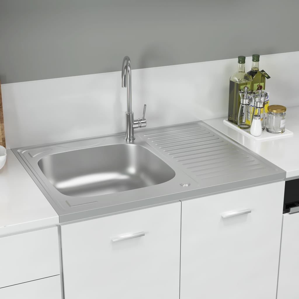 Spüle mit Abtropffläche Set Silbern 800x600x155 mm Edelstahl Spüle mit Abtropffläche Set Silbern 800x600x155 mm Edelstahl