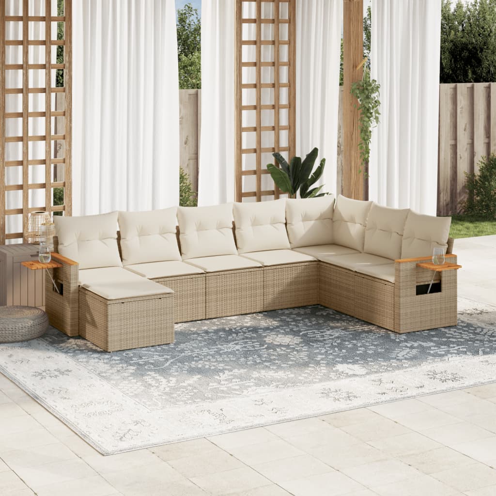 8-tlg. Garten-Sofagarnitur mit Kissen Beige Poly Rattan 8-tlg. Garten-Sofagarnitur mit Kissen Beige Poly Rattan