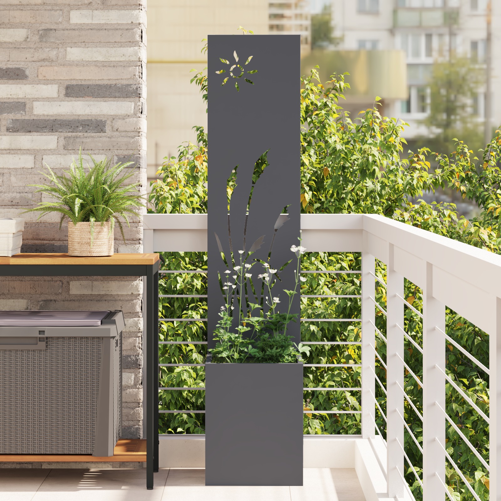 Blumentopf mit dekorativem Paneel Anthrazit 32 x 140 cm Blumentopf mit dekorativem Paneel Anthrazit 32 x 140 cm