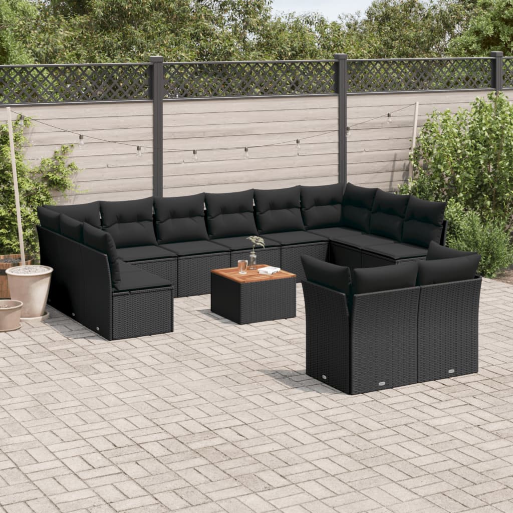 13-tlg. Garten-Sofagarnitur mit Kissen Schwarz Poly Rattan 13-tlg. Garten-Sofagarnitur mit Kissen Schwarz Poly Rattan