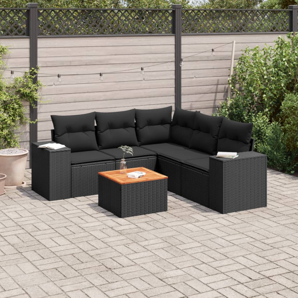 6-tlg. Garten-Sofagarnitur mit Kissen Schwarz Poly Rattan 6-tlg. Garten-Sofagarnitur mit Kissen Schwarz Poly Rattan