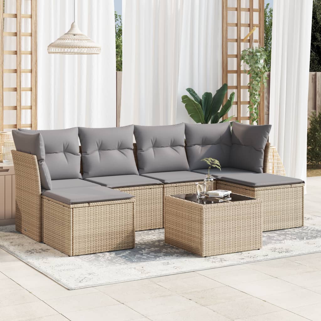 7-tlg. Garten-Sofagarnitur mit Kissen Beige Poly Rattan 7-tlg. Garten-Sofagarnitur mit Kissen Beige Poly Rattan