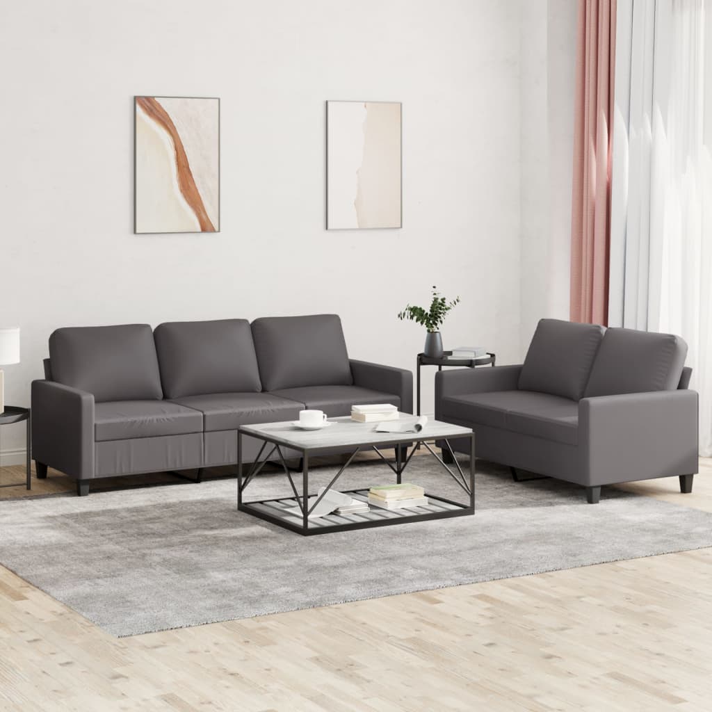 2-tlg. Sofagarnitur mit Kissen Grau Kunstleder 2-tlg. Sofagarnitur mit Kissen Grau Kunstleder