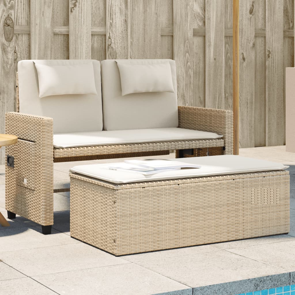 Gartenbank Verstellbar mit Kissen Beige Poly Rattan Gartenbank Verstellbar mit Kissen Beige Poly Rattan