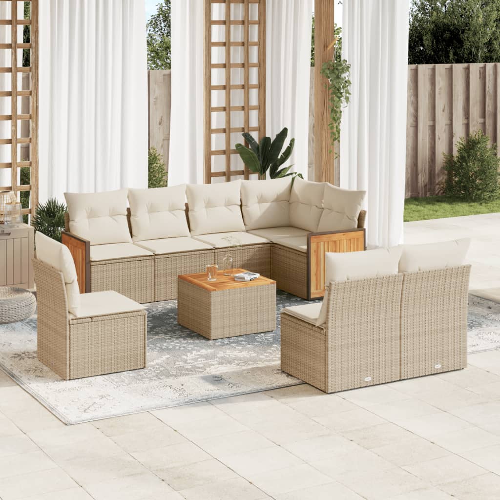 9-tlg. Garten-Sofagarnitur mit Kissen Beige Poly Rattan 9-tlg. Garten-Sofagarnitur mit Kissen Beige Poly Rattan