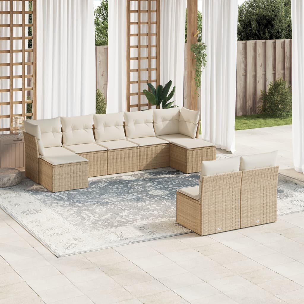 9-tlg. Garten-Sofagarnitur mit Kissen Beige Poly Rattan 9-tlg. Garten-Sofagarnitur mit Kissen Beige Poly Rattan