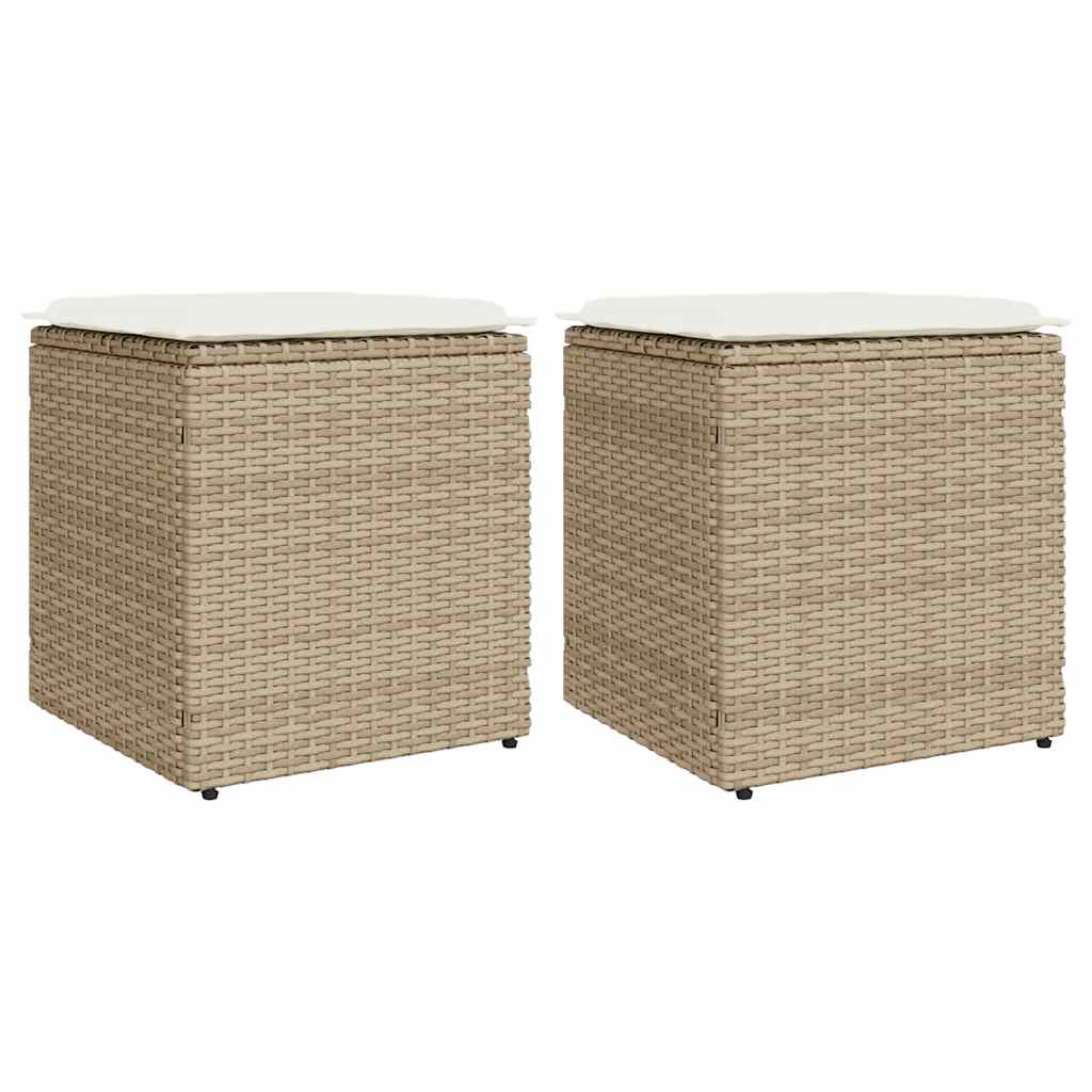 Gartenhocker mit Kissen 2 Stk. Beige 40x40x43 cm Poly Rattan Gartenhocker mit Kissen 2 Stk. Beige 40x40x43 cm Poly Rattan