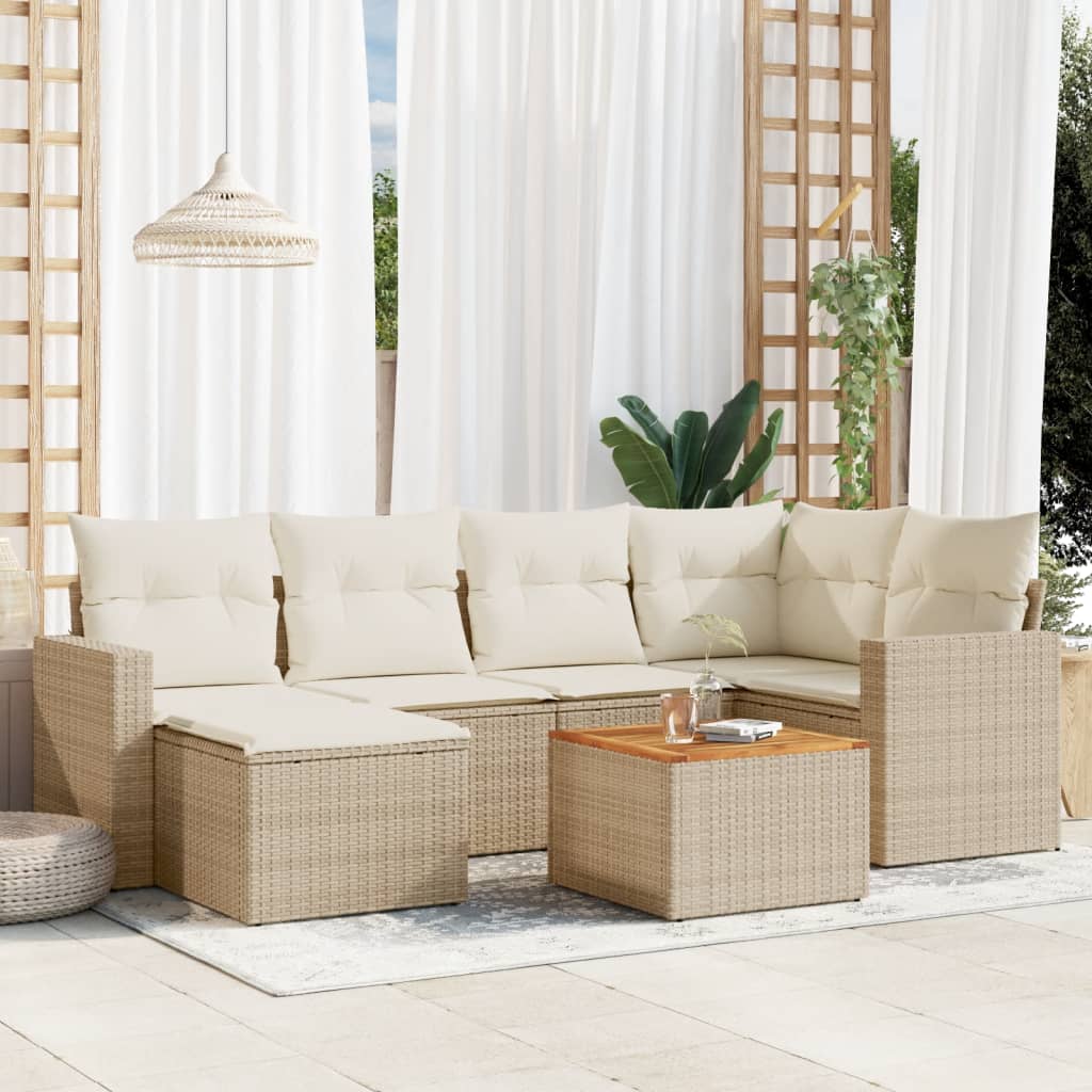 7-tlg. Garten-Sofagarnitur mit Kissen Beige Poly Rattan 7-tlg. Garten-Sofagarnitur mit Kissen Beige Poly Rattan
