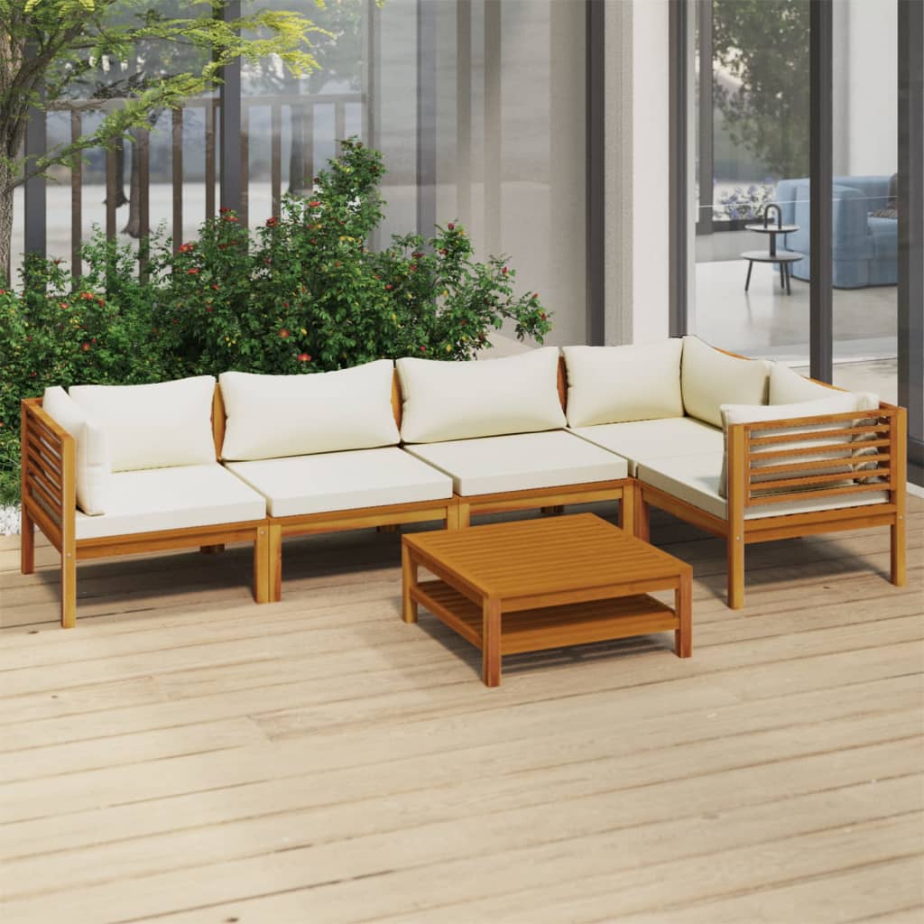 6-tlg. Garten-Lounge-Set mit Creme Kissen Massivholz Akazie 6-tlg. Garten-Lounge-Set mit Creme Kissen Massivholz Akazie