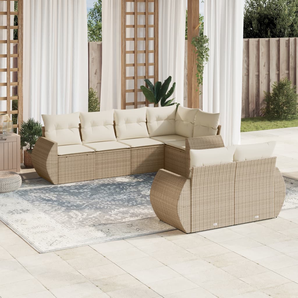7-tlg. Garten-Sofagarnitur mit Kissen Beige Poly Rattan 7-tlg. Garten-Sofagarnitur mit Kissen Beige Poly Rattan