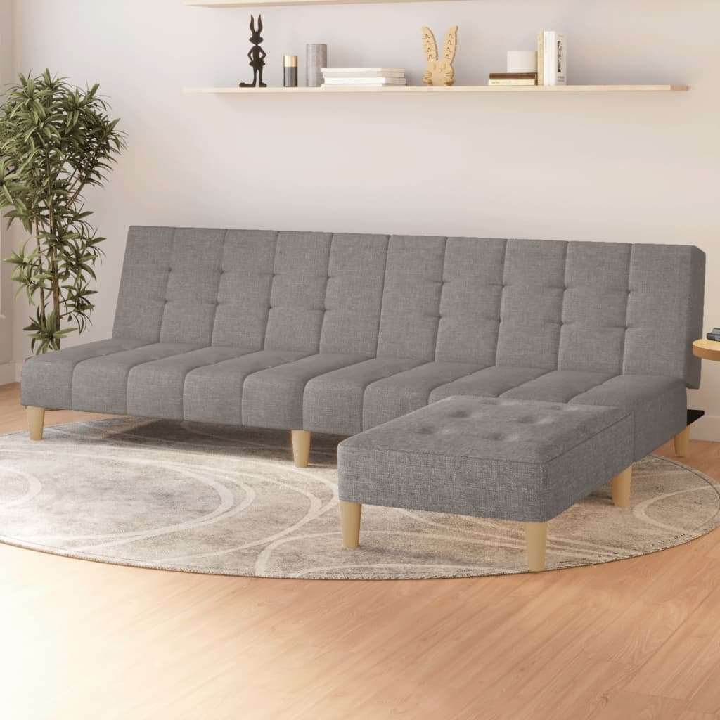 Schlafsofa 2-Sitzer mit Fußhocker Hellgrau Stoff Schlafsofa 2-Sitzer mit Fußhocker Hellgrau Stoff