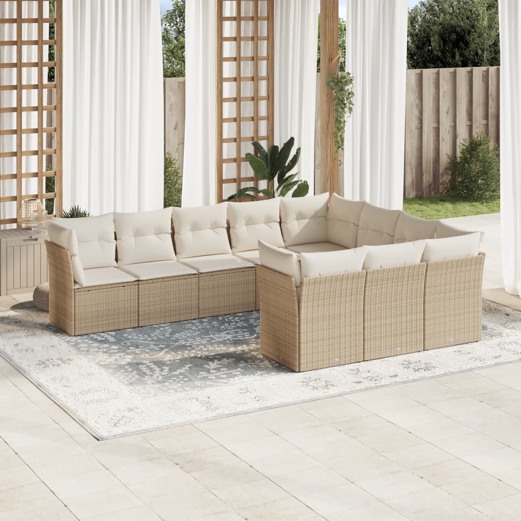 10-tlg. Garten-Sofagarnitur mit Kissen Beige Poly Rattan 10-tlg. Garten-Sofagarnitur mit Kissen Beige Poly Rattan