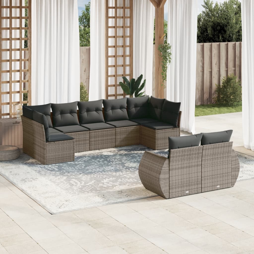9-tlg. Garten-Sofagarnitur mit Kissen Grau Poly Rattan 9-tlg. Garten-Sofagarnitur mit Kissen Grau Poly Rattan