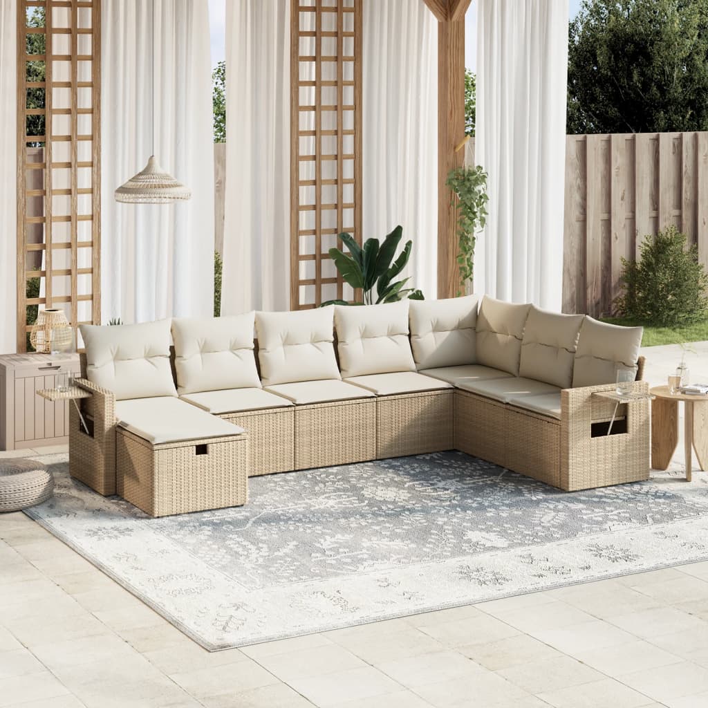 8-tlg. Garten-Sofagarnitur mit Kissen Beige Poly Rattan 8-tlg. Garten-Sofagarnitur mit Kissen Beige Poly Rattan