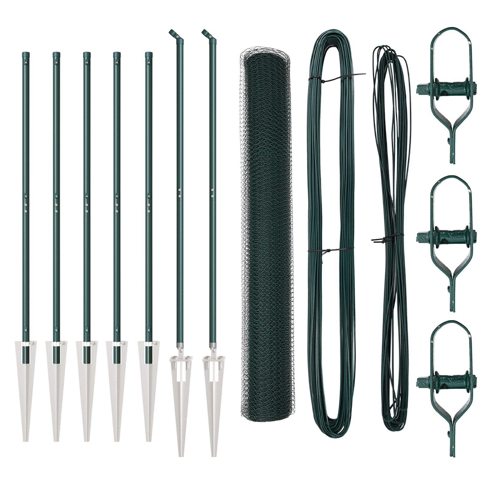 Sechseckzaun Grün 1,2x10 m Stahl, Zaunpfosten mit Spike 7 Stück Ø32 mm 140 cm galvanisierter Stahl